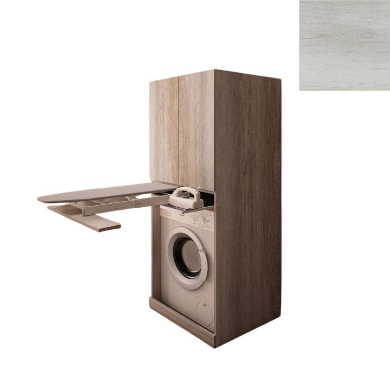 Mobile Lavanderia a Colonna per Lavatrice o Asciugatrice con Asse da Stiro e Ante Superiori 70x70x174A cm in Nobilitato Unika Olmo Bianco