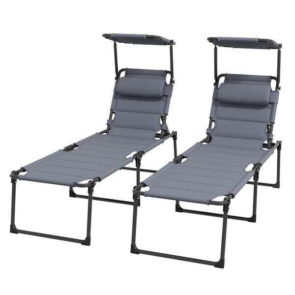 Set 2 Lettini Prendisole Pieghevoli Reclinabili 70x201,5x45 cm in Metallo e Tessuto Oxford Grigio online