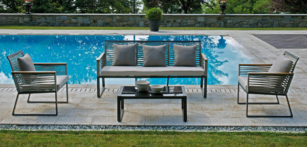 online Garten-Lounge-Set aus Eisen, Sofa, 2 Sessel und Vorghini Rotterdam Black Couchtisch