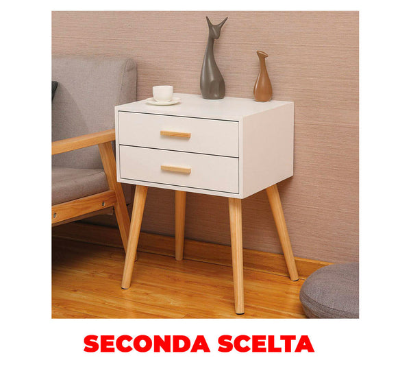 online Comodino 2 Cassetti in Legno 45x35x59,5 cm Toby Bianco Seconda Scelta