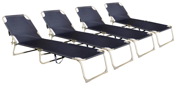 sconto Set mit 4 klappbaren Sonnenliegen 185 x 55 x 24 cm aus Stahl und blauem Oxford-Stoff