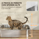 Lettiera per Gatti Chiusa 52L con Coperchio Ribaltabile Doppia Porta Paletta in Acciaio Inox Bianco      