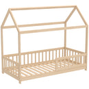 Struttura Letto per Bambini a Forma di Casetta 96x195x165 cm con Doghe e Recinzione in Legno di Pino Color Legno      