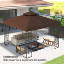 Copertura per Gazebo da Giardino 3x3 m UPF30+ a 2 Livelli in Poliestere Caffè      