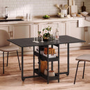Tavolo Pieghevole 80-133x80x75 cm con Ruote Ribalte Laterali e Vani Aperti in Truciolato e Metallo Nero      
