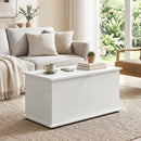 Cassapanca Contenitore Portascarpe 80x40x45 cm con Coperchio di Sicurezza e Fondoletto in Truciolato Bianco      