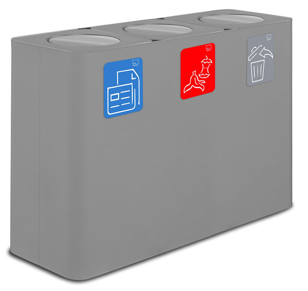 Pattumiera Sistema di Raccolta Rifiuti 115x38xh80 cm in Acciaio 3 Scomparti Grigio prezzo