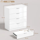 Cassettiera 4 Cassetti Moderna 70x34x79 cm con Guide Scorrevoli in Truciolato Bianco Lucido      