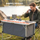 Mobile da Campeggio Pieghevole 120x47x70 cm Piano di Lavoro e Credenza in Alluminio MDF e Tessuto Oxford Argento      
