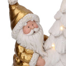 Babbo natale in resina con albero e led bianco e oro cm 29x17,5xh45