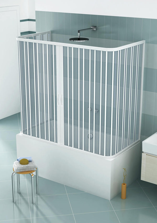 Trennwand für Badewanne, 3 Seiten, 2 Falttüren, zentrale Öffnung aus PVC H150 Caldoni UFO prezzo