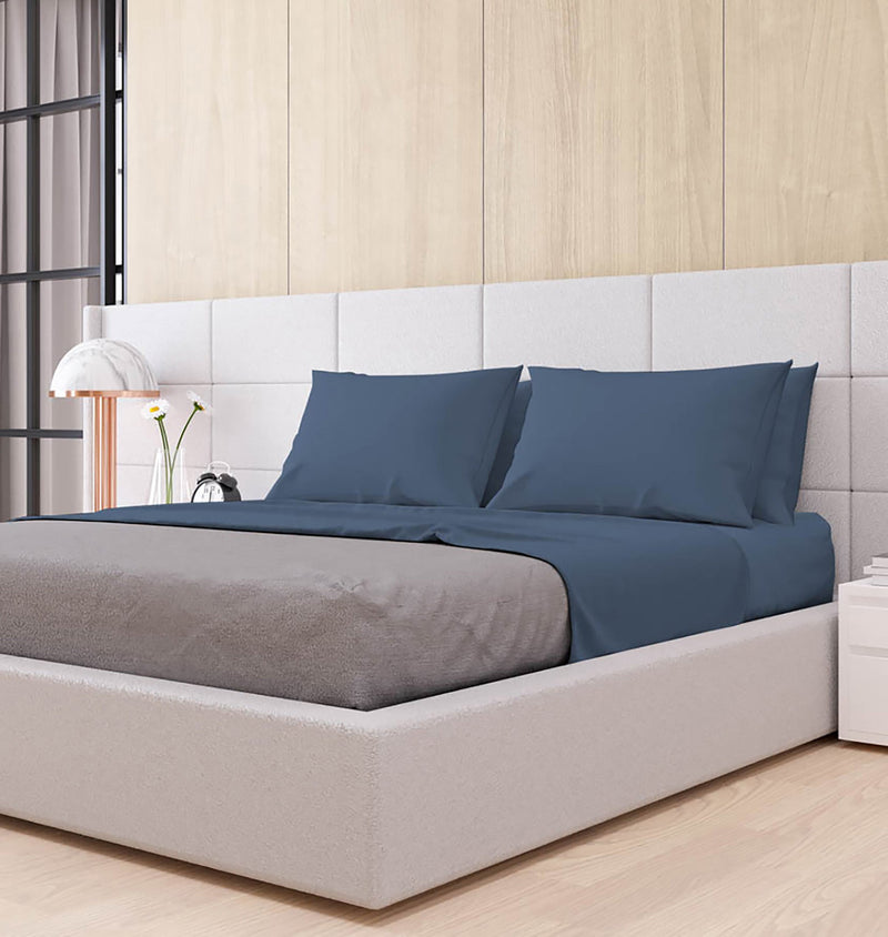 Set Lenzuola Matrimoniale Sopra Sotto e Federe Tinta Unita Avio