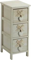 Cassettiera 3 Cassetti 26x32x63 cm in Legno con Cuore