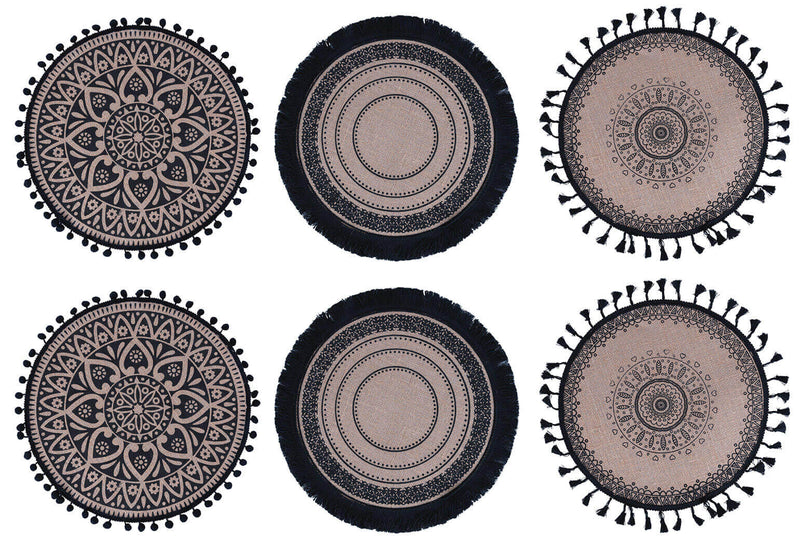 Set 6 Tovagliette Ø38 cm  in Juta VdE Tivoli 1996 Black Nero e Beige