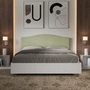 Letto Matrimoniale con Rete e Contenitore Alzata Comoda Struttura Bianco Frassico e Testata in Microfibra Grace Tè Verde Varie Misure