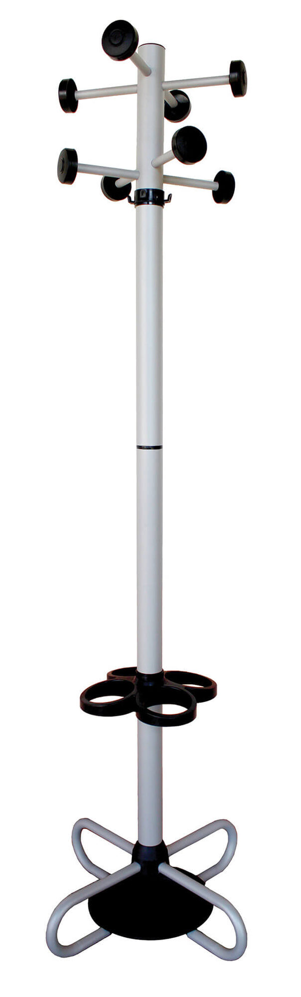 sconto Kleiderständer Ø55x174 cm mit Schirmständer aus Metall in Tommy-Silber und Schwarz