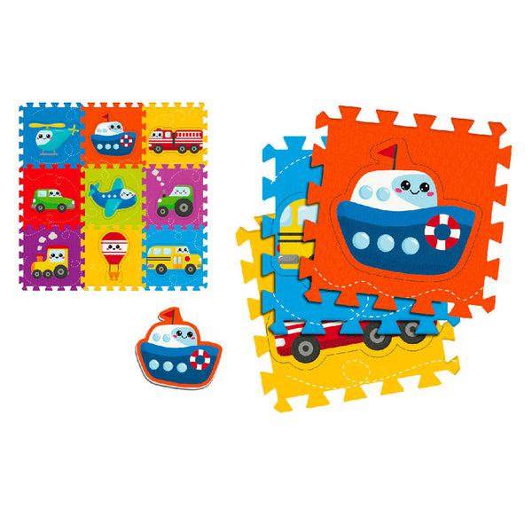 sconto Tappeto Puzzle 9pz per Bambini Componibile Veicoli Multicolore