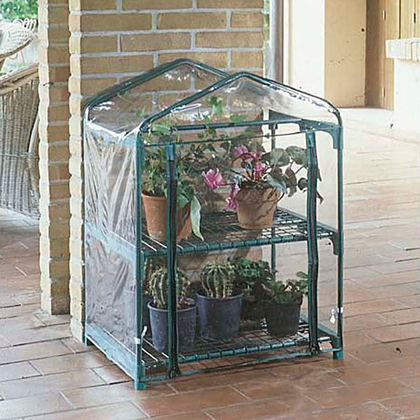 Garten-Gewächshaus aus Stahl, 2 Regale mit grüner Azaleen-Rama-Abdeckung prezzo