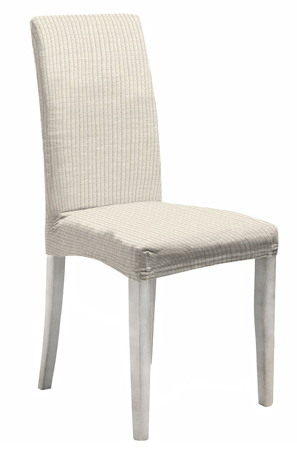 Satz mit 2 Stuhlhussen mit elastischer Rückseite aus Leslie-Creme-Polyester acquista