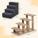 Scaletta per Cani Portatile a 4 Gradini 60x35x44 cm in Tessuto Vellutato Sfoderabile e Legno Grigio Scuro      