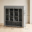 Armadio Portatile 166x42,5x167 cm con Ruote 10 Scomparti e 2 Barre Appendiabiti in Tessuto non Tessuto e Acciaio Grigio Scuro      