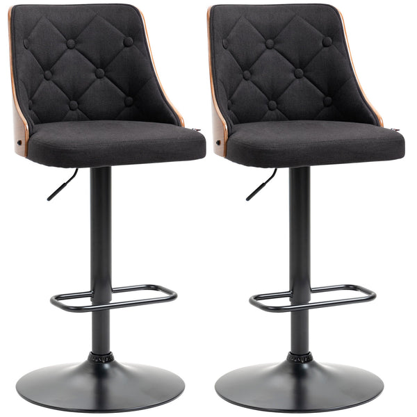 prezzo Set 2 Sgabelli da Bar 47,5x50x93,5-116 cm Seduta in Lino Poliestere Nero e Noce