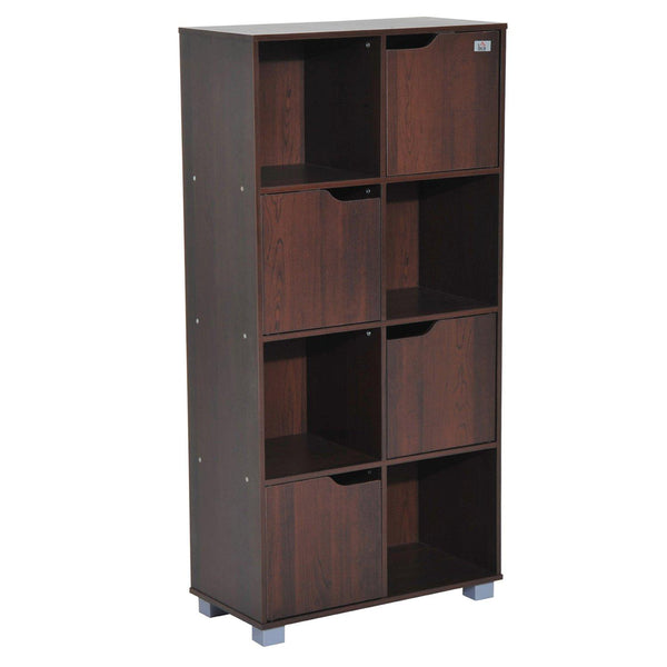 Modernes Design Bücherregal 8 Fächer mit 4 dunkelbraunen Holztüren 60x30x122 cm sconto