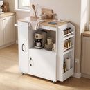 Carrello da Cucina 80x40x88 cm con Presa di Corrente Portaspezie e Armadietto in Truciolato Bianco      