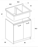 Mobile Lavatoio 80x60x85cm 2 Ante 2 Vasche Asse in Termoplastico Montegrappa Marella Bianco con Cesto