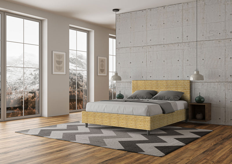 Letto Matrimoniale Giroletto con Alzata Comoda Imbottito in Tessuto Aragona Adele Giallo Varie Misure