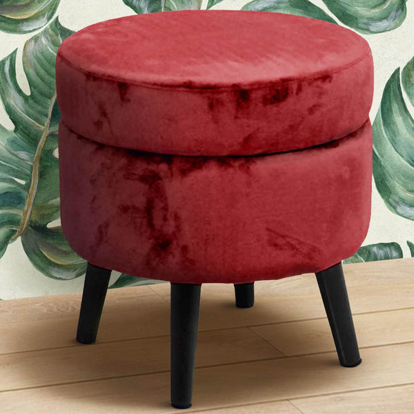 sconto Pouf Contenitore Ø37x40 cm Sgabello Poggiapiedi in Tessuto Velluto Bordeaux