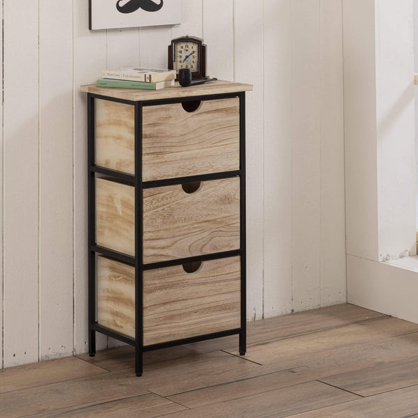 Kommode 2 Schubladen 38x28x74 cm in Metall und Holz Karen Schwarz/Natur online