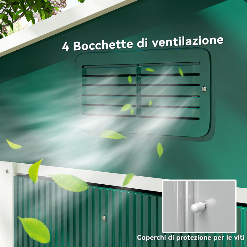 Casetta Box da Giardino Porta Attrezzi 236x174x190 cm con Porte Scorrevoli in Acciaio Verde 
