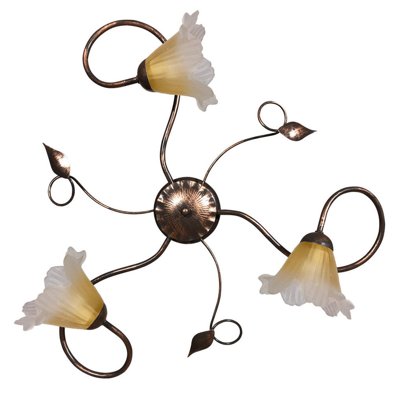 Plafoniera 3xE14 Montatura Marrone Rame Vetro Satinato Sfumato Ambra E-Energy Melania