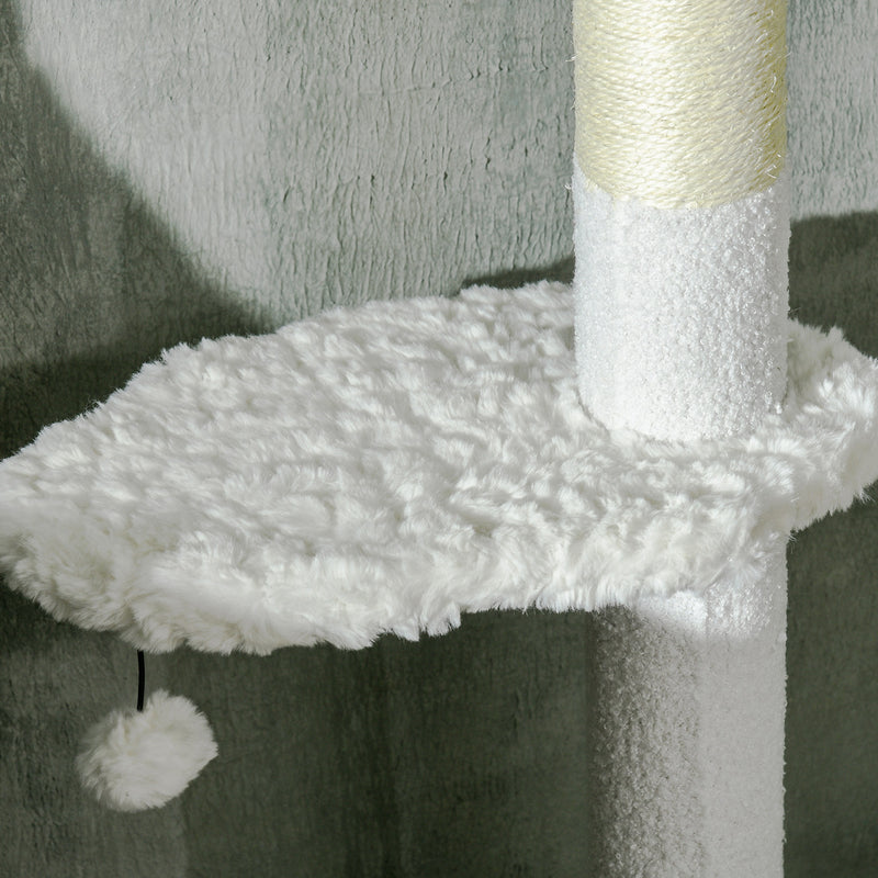 Albero Tiragraffi per Gatti a Soffitto 48x32x225-255 cm Pali con Corda in Cotone Bianco   