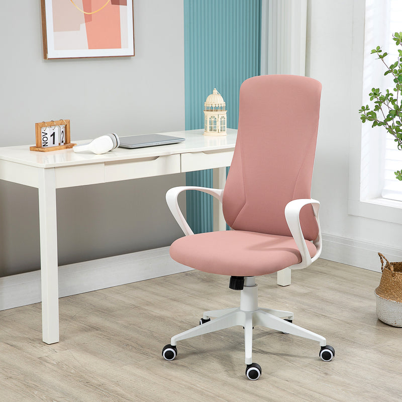 Sedia da Ufficio Ergonomica 62x56x110-119,5 cm Altezza Regolabile e Dondolo Seduta in Tessuto Elastico Rosa  