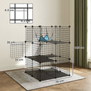 Gabbia per Gatti Recinto Personalizzabile 3 Livelli 70x70x105 cm in Acciaio Verniciato Nero      