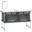 Mobile da Campeggio Pieghevole 120x47x70 cm Piano di Lavoro e Credenza in Alluminio MDF e Tessuto Oxford Argento      