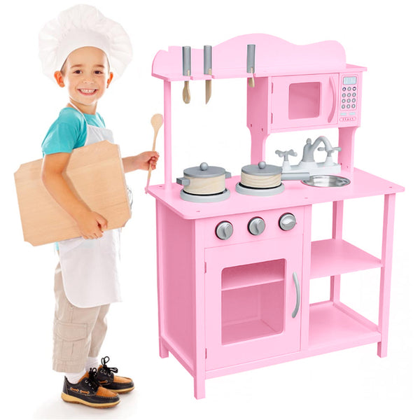 prezzo Cucina Giocattolo per Bambini 60x30x90 cm con Accessori in Legno Rosa