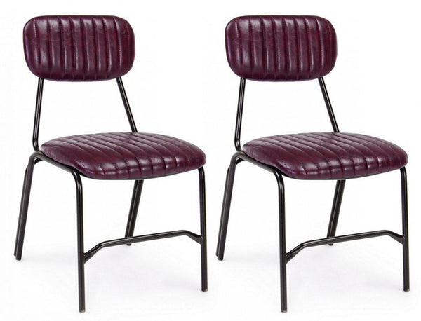 Set 2 Sedie Imbottite 44x55x78 cm Debbie in Ecopelle Bordeaux Vintage acquista