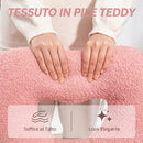 Sedia da Ufficio Imbottita 45x56x78-88 cm con Schienale a Cuore e Rotelle in Velluto Teddy e Plastica Rosa      