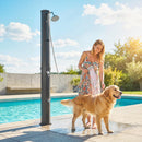 Doccia Solare 60L Doccia da Giardino da Esterno 21,8x18,2x227 cm con 2 Soffioni Riscaldata in ABS e Acciaio Inox Nero      