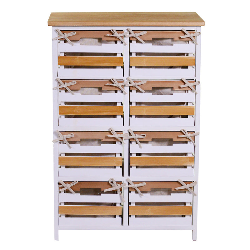 Cassettiera 8 Cassetti in Legno 58x30x85cm Matilda Noce Chiaro e Bianca