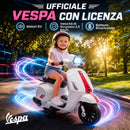 Moto Elettrica per Bambini Licenza Vespa Batteria Ricaricabile 6V Rotelle e Luci Bianco      