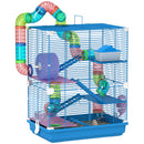Gabbia per Criceti a 5 Piani 46x30x58 cm con Tubi Colorati e Accessori in Metallo Blu  