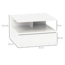 Comodino Sospeso per Camera da Letto 35x32x22,5 cm con Cassetto in Legno Bianco  