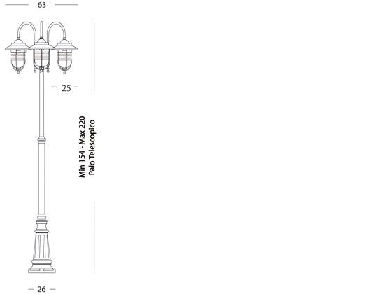 Lampada Palo per Giardino Alto Tre Luci Color Ruggine da Esterno Linea Porto Sovil