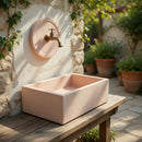 Lavello Rettangolare da Esterno 45x35 cm con Rosone Installazione a Muro in Cemento Madrid Rosa Antico