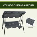 Dondolo 3 Posti con Tettuccio Regolabile 172x110x153 cm in Acciaio e Poliestere Grigio