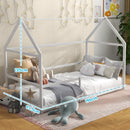 Letto per Bambini con Sponde di Protezione a Forma di Casetta 196x97,5x135 cm Bianco  